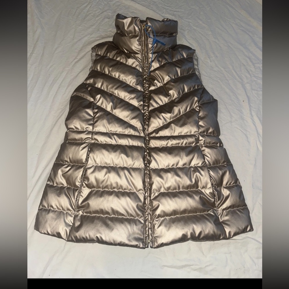 Talbots Womens Down Filled Puffer Vest Metallic Gold Size XS